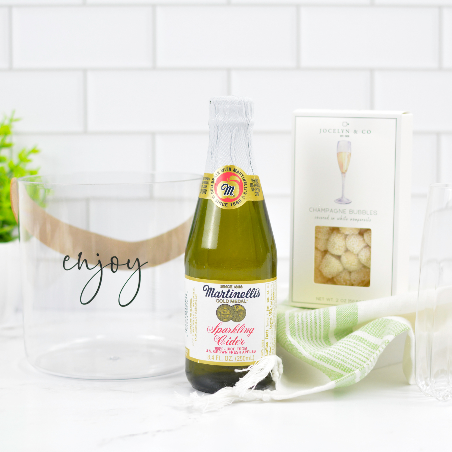 personal cheers celebration gift with sparkling cider and candies